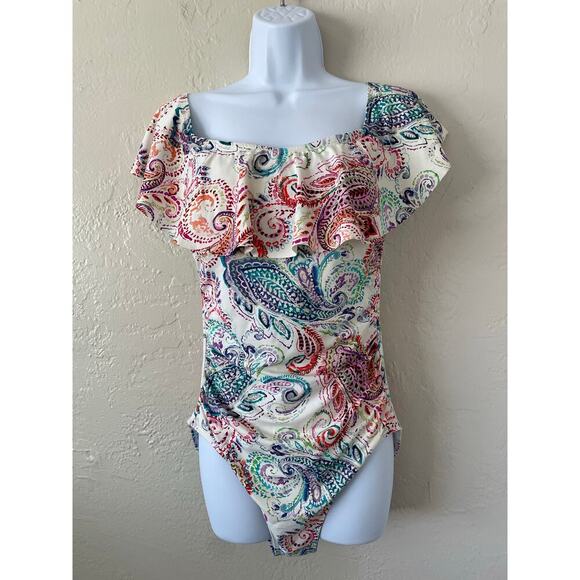 Lauren Ralph Lauren One Piece Swimsuit Tummy Control Captiva Rainbow Vacation 4 - Picture 1 of 9